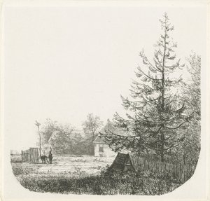 Trefylt landskap med et storkereir av Nicolaas Johannes Roosenboom