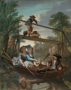 De hengelaars Sjangerscene med elegant ungt par i et landskap av Nicolaas Verkolje