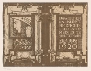 Banddesign for: Dagens rapport Tegne- og kunsthåndverkskole for jenter i Amsterdam omkring år 1920 av Nicolaas van de Vecht