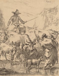 flokk krysser bekken. av Nicolaes Berchem