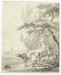 Mann som gjeter kyr og sauer av Nicolaes Berchem