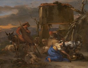 Pastoral scene med en gjeterinne som melker en geit, 166570.