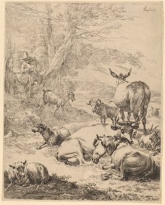 Hvilende flokk. av Nicolaes Berchem