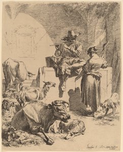 Hyrden sitter på en fontene og spinneren, 1652.