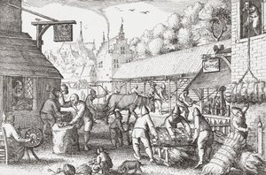 Nederlandske landsbyboere fra 1600-tallet lager tau av Nicolaes Jansz Visscher