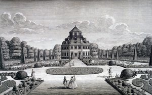 Utsikt over Frydenlund hus og hage av Nicolaes Jansz Visscher