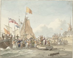Prins Willem Frederiks ankomst til Scheveningen 30. november 1813 av Nicolaes Lodewick Penning (signed by artist)