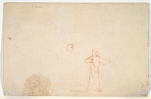 Abraham som underholder englene (rekto); Kvinne som står og studerer et hode (verso) av Nicolaes Maes