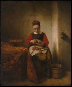 Ung kvinne som skreller epler av Nicolaes Maes