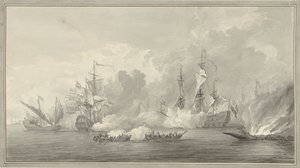 Slaget ved havet, muligens nær Kijkduin 21. august 1673 av Nicolaes Muys