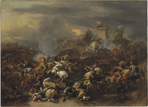 Alexander den store (356-323 av. JC) kombattant Porus (ou Poros) d'Inde en 326 av JC - peinture de Nicolaes Berchem (1620-1683) - 17eme siecle - Slaget av Alexander den store mot kongen Porus - Nicolaes (Claes) Pietersz Berchem, den eldste (1620 av Nicolaes Pietersz. Berchem