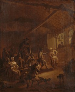 Bønder danser i en låve av Nicolaes Pietersz Berchem
