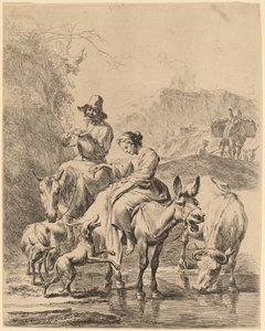 Gjeterinne på et esel av Nicolaes Pietersz Berchem