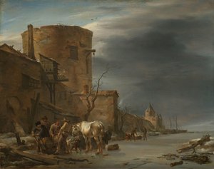 Bymuren i Haarlem om vinteren av Nicolaes Pietersz Berchem