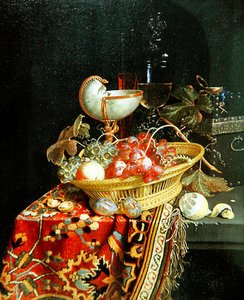 Et stilleben med frukt i en kurv og en Nautilus-kopp av Nicolaes Van Gelder