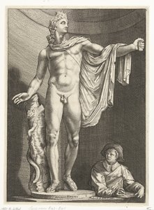 Apollo Belvedere Apollo Pythivs (titlu pe obiect) Trei statui antice din Roma după Goltzius (titlul seriei) norvegian av Nicolaes de Bruyn
