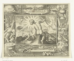 Element av ild som en ung mann med lyn Ignis (tittel på objekt) The Four Elements (serietittel) av Nicolaes de Bruyn