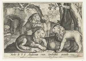 løver Animalivm qvadrvpedvm (serietittel) Dyr i landskap (serietittel) av Nicolaes de Bruyn