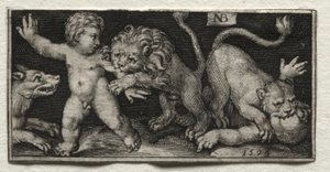 Løver angriper barn av Nicolaes de Bruyn