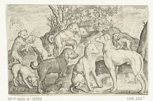 Ni hunder Animalivm qvadrvpedvm (serietittel) Dyr i landskap (serietittel) av Nicolaes de Bruyn