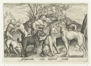 Ni hunder Animalivm qvadrvpedvm (serietittel) Dyr i landskap (serietittel) av Nicolaes de Bruyn