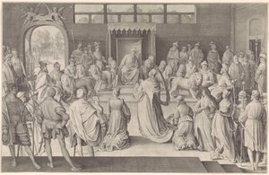 Salomo tar imot dronningen av Saba av Nicolaes de Bruyn
