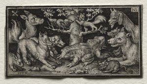 Tohodet frosk omgitt av dyr, 1594.