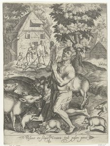 Den fortapte sønn som svinegjeter Pasceret vt siliquis ventrem fyller pascere porcos (tittel på objekt) Tale of the Prodigal Son (serietittel) av Nicolaes de Bruyn
