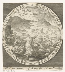 Skapelsens femte dag: Gud skaper fisk og fugler fra skapelse til utvisning fra paradis (serietittel) av Nicolaes de Bruyn
