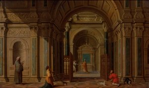 Erkeengelen Gabriel viser seg for Sakarias (Luk 1:11) av Nicolaes de Giselaer