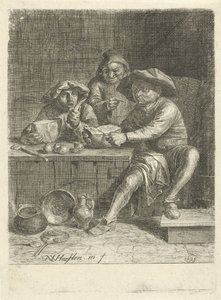 Bønder ved et bord med brød