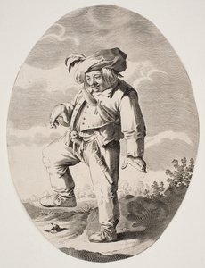 Dansende bonde med en fugl i flua av Nicolaes van Lijnhoven
