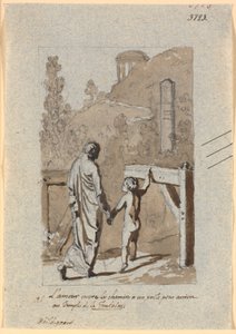 Amor åpner passasjen for en poet inn i Lafontaines tempel av Nicolai Abildgaard