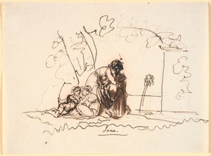 En kvinne som sitter ved en kilde med tre små barn av Nicolai Abildgaard