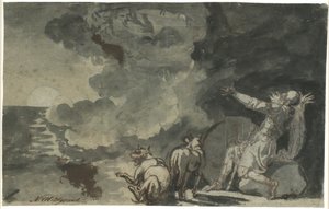 Fingal ser åndene til sine forfedre ved måneskinnet. Scene av Ossian av Nicolai Abildgaard
