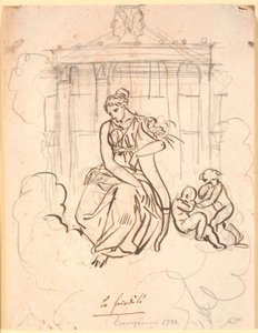 Fruktbarhetsgudinnen, som sitter foran Janus-tempelet med et par lekne (små) barn av Nicolai Abildgaard