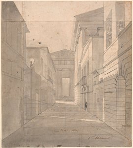 Gate i en gammel by. Perspektivstudie for maleriet "Simo betror seg til Sosia" av Nicolai Abildgaard