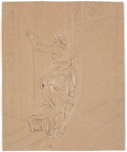 Jordmoren. Studie for Jenta fra Andros. [Jordmor forlater Androspigens hus] av Nicolai Abildgaard