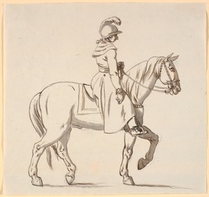Karikatur av en rytter (med tanke på Christian Vs statue?) av Nicolai Abildgaard