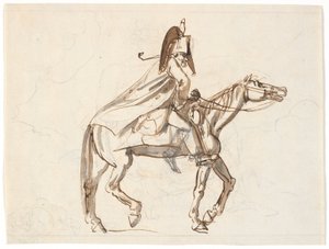 Karikatur av militærperson på hesteryggen av Nicolai Abildgaard