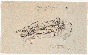 Odysseus og Calypso, liggende nakne på en seng