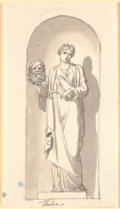Thalia som en statue i en nisje av Nicolai Abildgaard