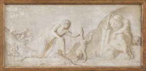 Thetis senker sin spedbarnssønn Achilles i elven Styx for å gjøre ham usårbar av Nicolai Abildgaard
