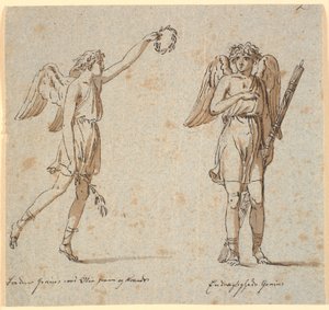 To genier, den ene med en olivengren, den andre med en fasces av Nicolai Abildgaard
