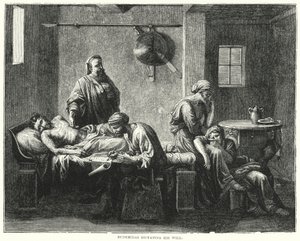Eudemidas dikterer hans testamente (gravering) av Nicolas (after) Poussin