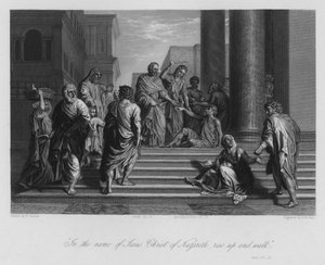 Den lamme mannen helbredet av Peter og Johannes, Apg III, 6 (gravering)