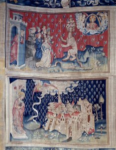 Åpenbaringens henging (1373-1383), n. 42: Tilbedelse av Beten (?). N. 49: Babylons fall. Tapetet av Nicolas Bataille (1330-1405) av Nicolas Bataille
