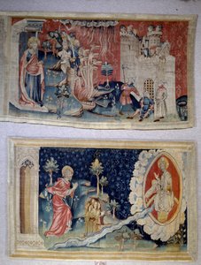 Åpenbaringens henging (1373-1383), n. 72: Satan beleirer byen. N. 74: Den hellige Johannes før Kristus. Tapetet av Nicolas Bataille (1330-1405) av Nicolas Bataille