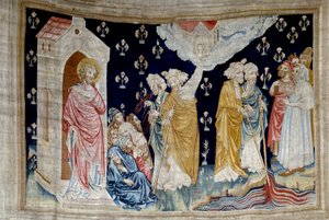 Åpenbaringens gardin (1373 -1383): himmelens ild (mørket). Tapetet av Nicolas Bataille (1330-1405) av Nicolas Bataille