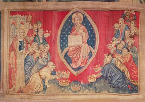 De tjuefire eldste kaster seg ned for Gud, fra Apocalypse Tapestry of Angers, 1373-87 (teppe) av Nicolas Bataille